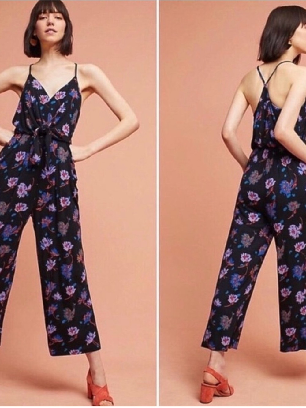 Anthropologie moulinette soeurs Floral Willa Tie Waist Romoer Jumpsuit Small XSP